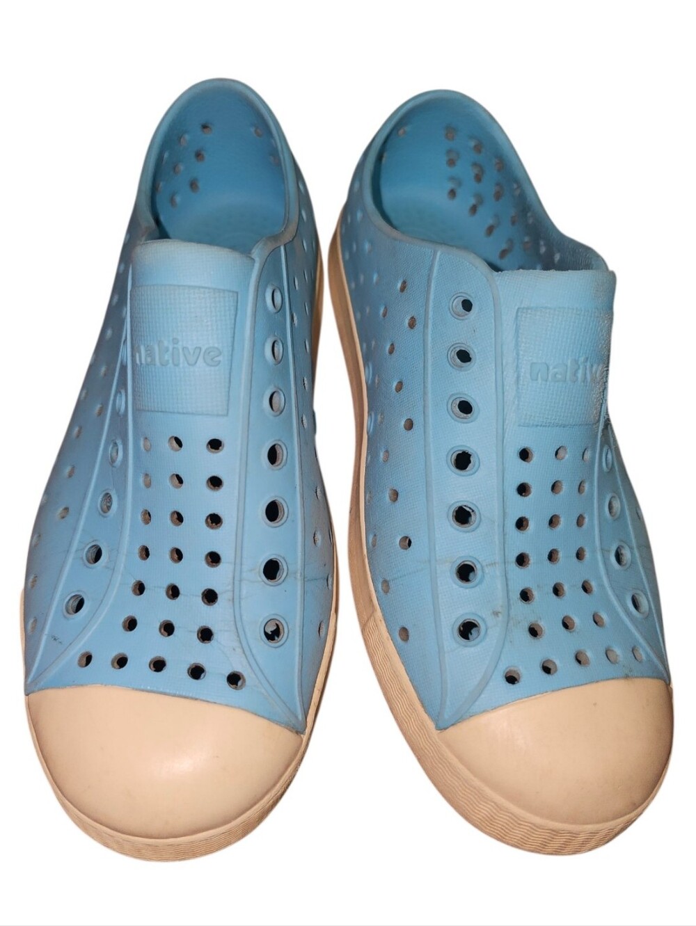 Native Jefferson Slip-On Shoes in Light Blue and Cream
